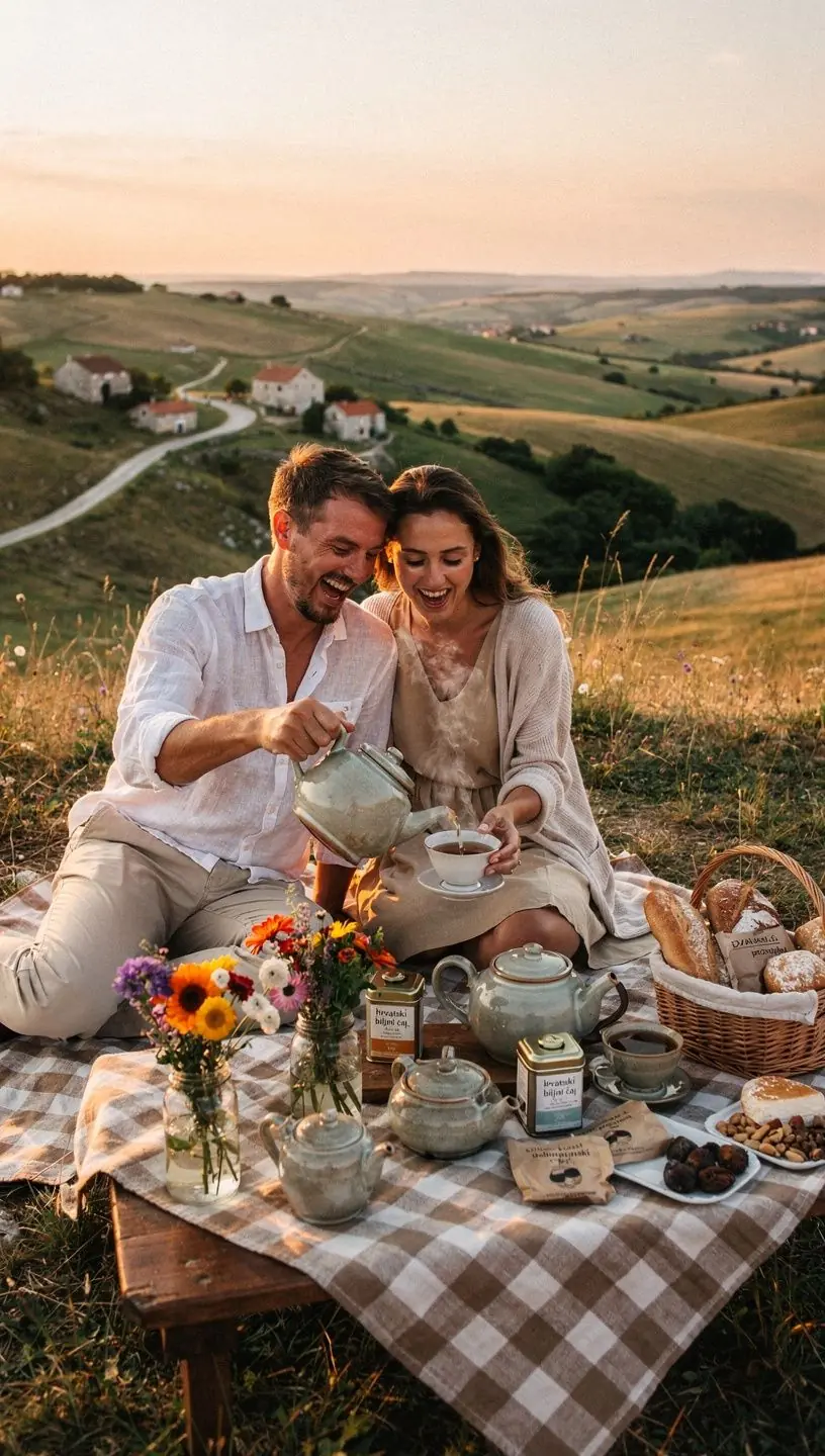 Čajna mješavina s cvjetovima lavande i suhim voćem u šalici.