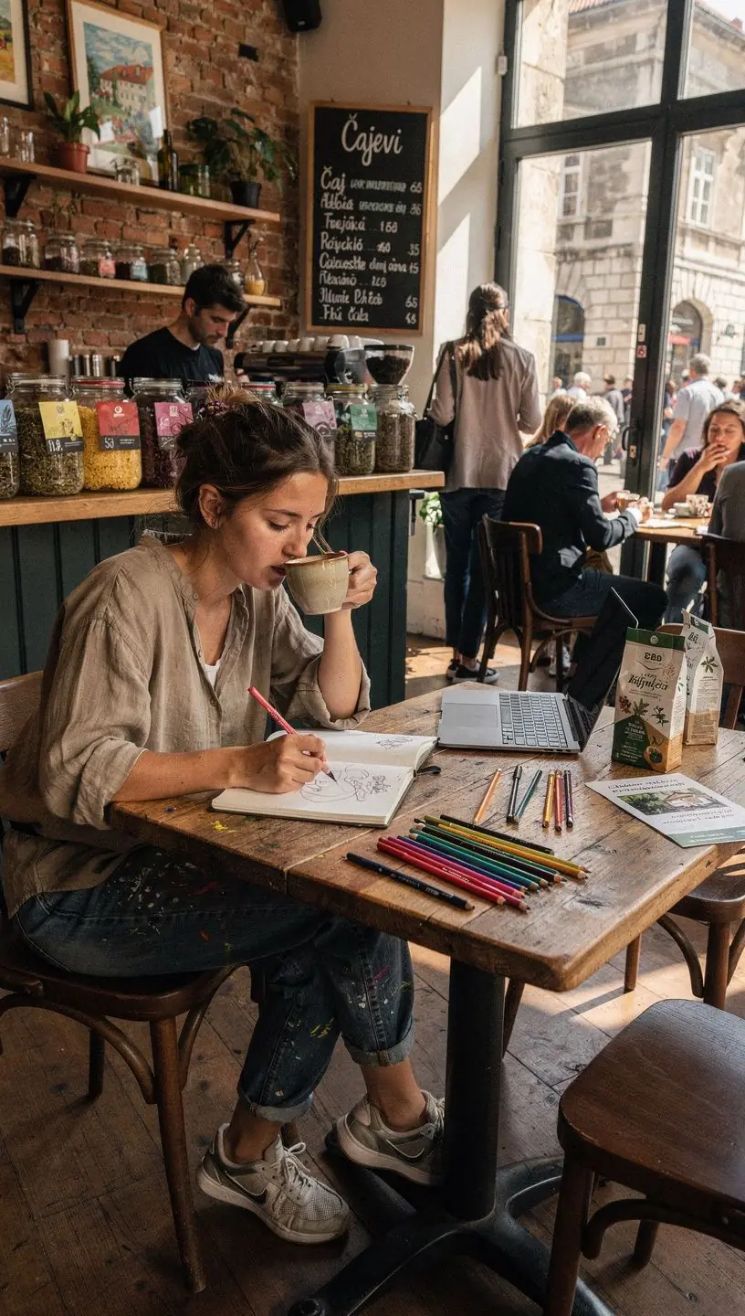 Zeleni čaj posluživan uz domaće kolače na drvenom stolu.