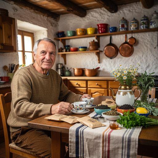 Predivna panorama hrvatskog kraja s poljima lavande u pozadini, idealna za uživanje u čaju.